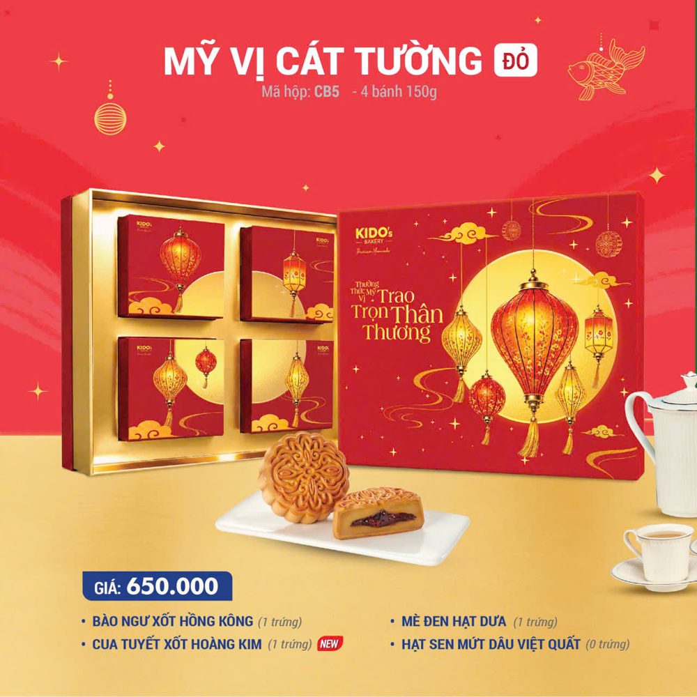 Hộp quà Mỹ Vị Cát Tường Đỏ CB5 bánh trung thu KIDO 2026