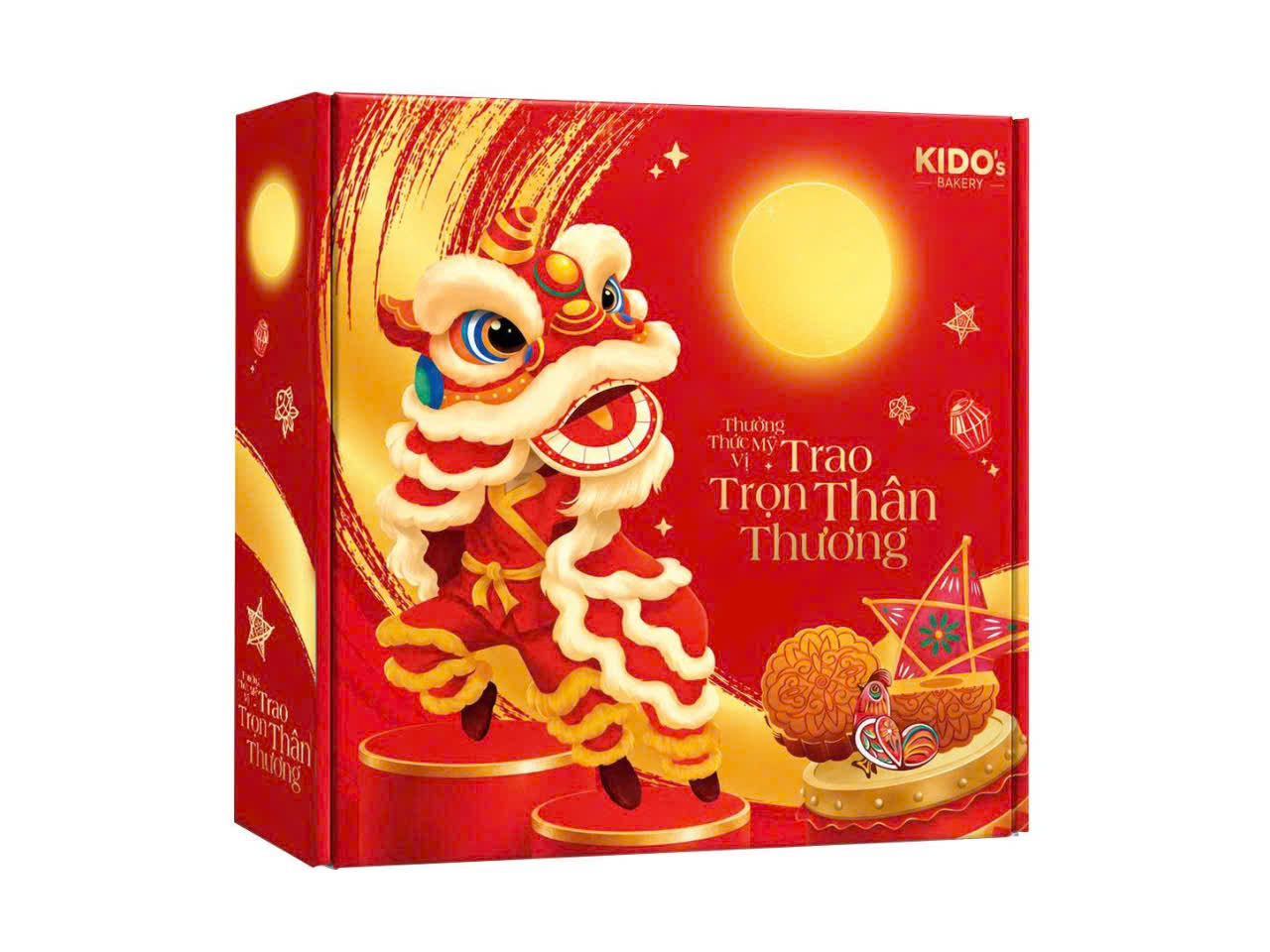 Hộp giấy 4 bánh trung thu KIDO's Bakery màu đỏ