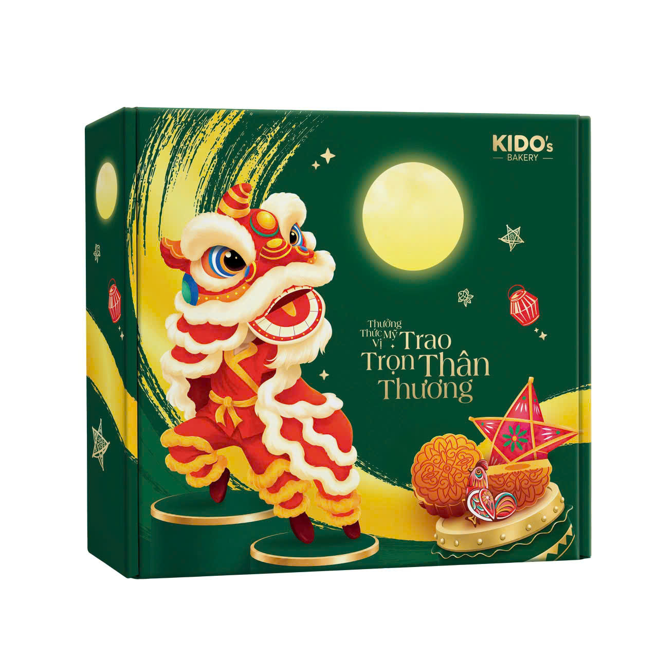 Hộp giấy 4 bánh trung thu KIDO's Bakery màu xanh
