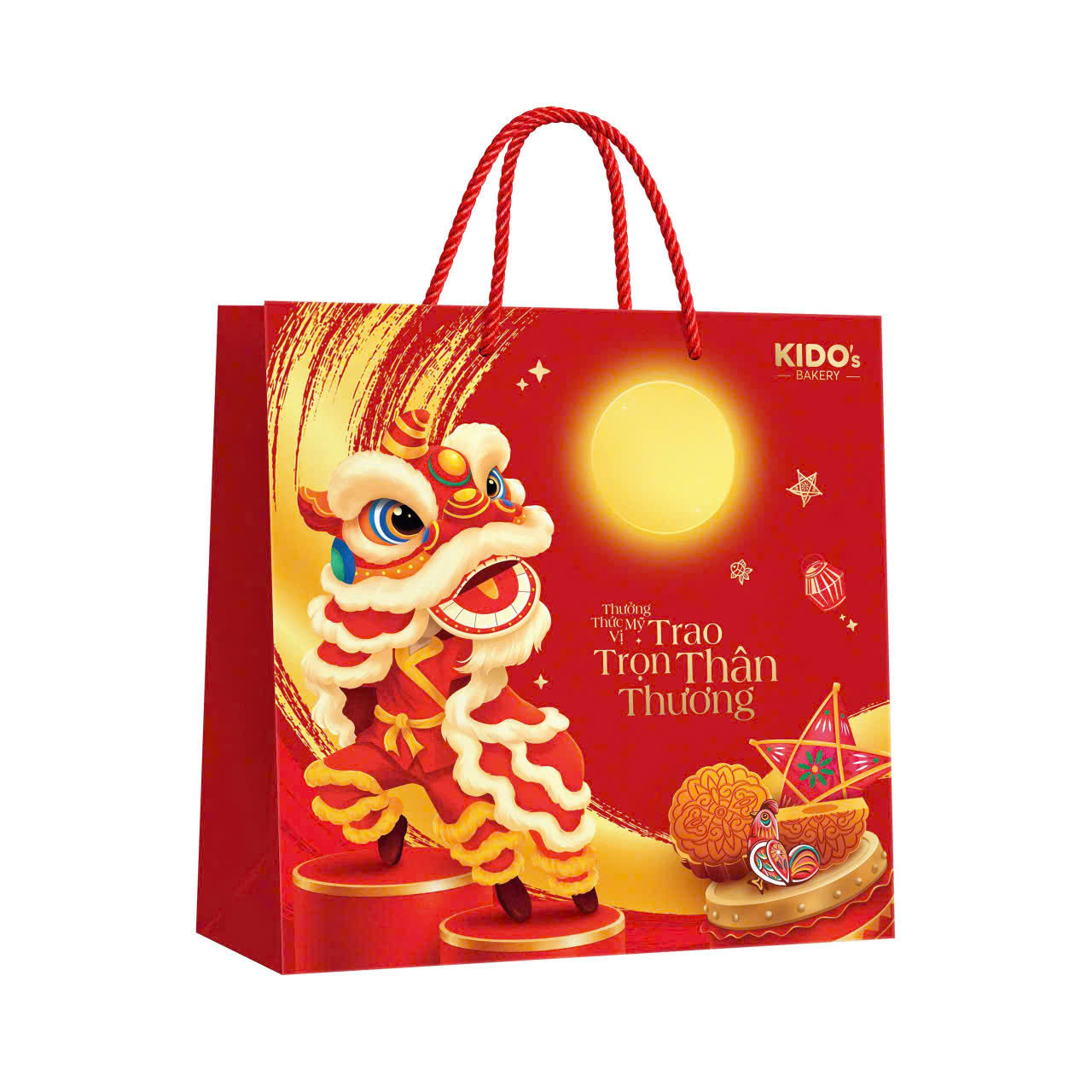 Túi giấy đựng bánh trung thu KIDO's Bakery màu đỏ